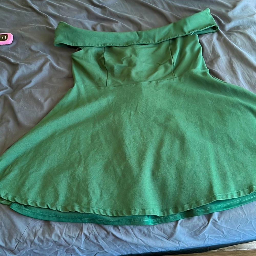 Hunter Green Off-the-shoulder fit and flare